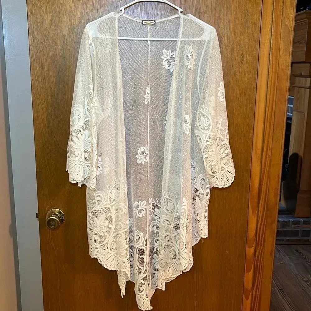 Lace Eyeshadow Ivory Cardigan Kimono Topper Size 0X